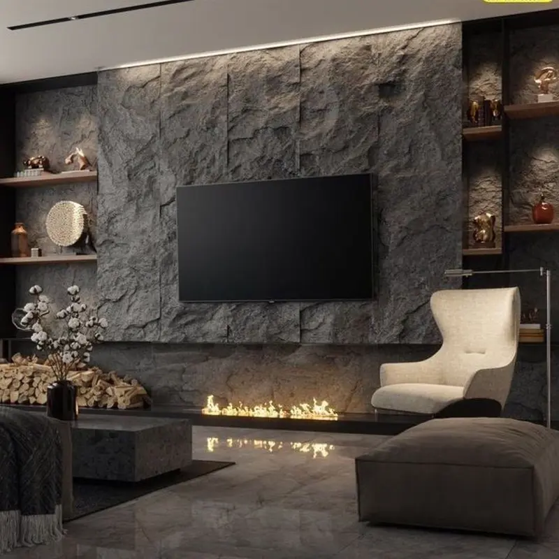 TEK Placa Tipo Piedra PU con Relieve (BLACK M-ROCCA-01)